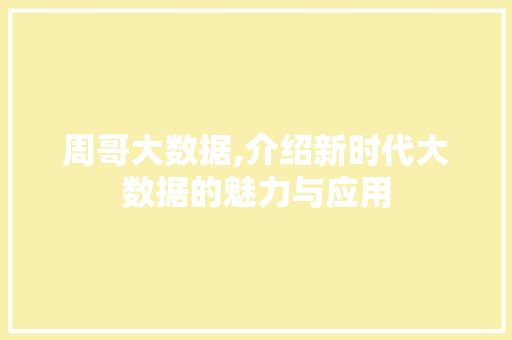 周哥大数据,介绍新时代大数据的魅力与应用 小程序开发