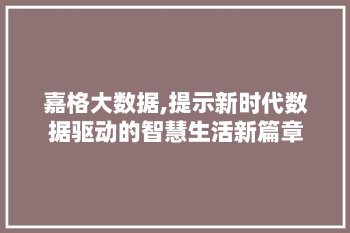 嘉格大数据,提示新时代数据驱动的智慧生活新篇章 英文谷歌算法
