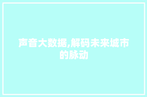 声音大数据,解码未来城市的脉动 小程序开发