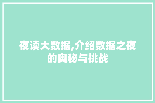 夜读大数据,介绍数据之夜的奥秘与挑战 小程序开发