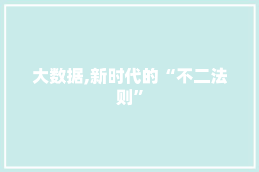 大数据,新时代的“不二法则”