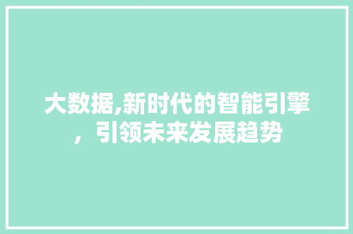大数据,新时代的智能引擎，引领未来发展趋势 360搜优化