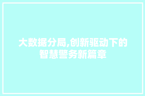 大数据分局,创新驱动下的智慧警务新篇章