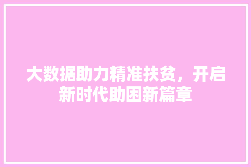 大数据助力精准扶贫，开启新时代助困新篇章
