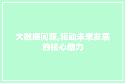大数据同源,驱动未来发展的核心动力 头条优化