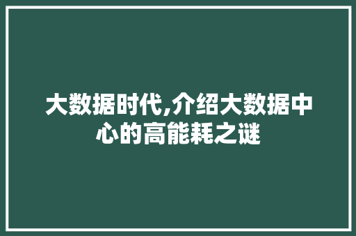 大数据时代,介绍大数据中心的高能耗之谜