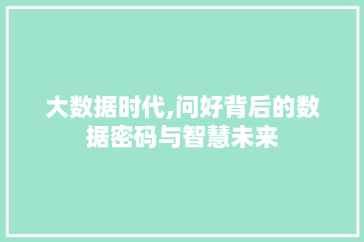 大数据时代,问好背后的数据密码与智慧未来 AI技术学习