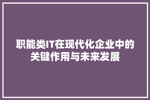 职能类IT在现代化企业中的关键作用与未来发展