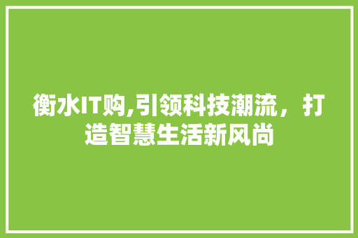 衡水IT购,引领科技潮流，打造智慧生活新风尚