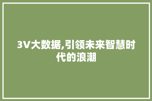 3V大数据,引领未来智慧时代的浪潮 AI技术学习