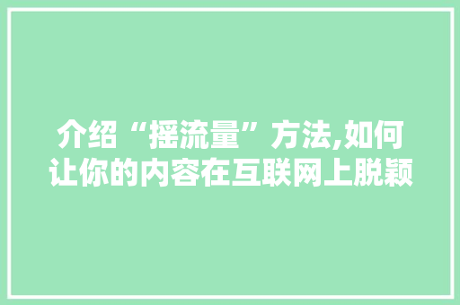 介绍“摇流量”方法,如何让你的内容在互联网上脱颖而出