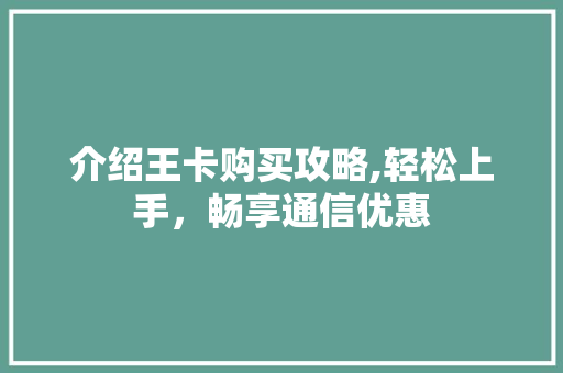 介绍王卡购买攻略,轻松上手，畅享通信优惠
