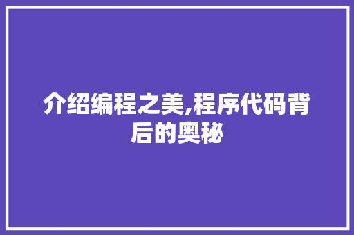 介绍编程之美,程序代码背后的奥秘