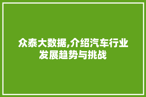 众泰大数据,介绍汽车行业发展趋势与挑战