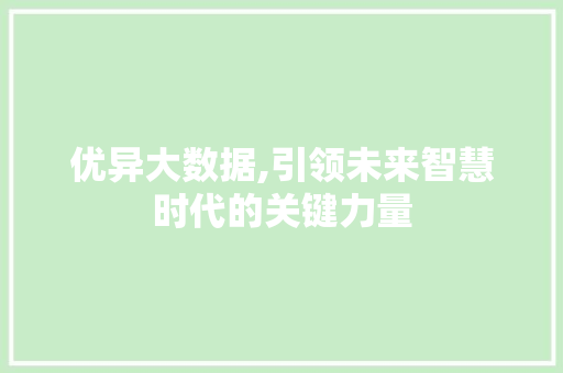 优异大数据,引领未来智慧时代的关键力量 网站开发