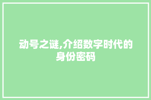 动号之谜,介绍数字时代的身份密码 360搜优化