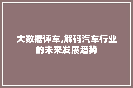 大数据评车,解码汽车行业的未来发展趋势