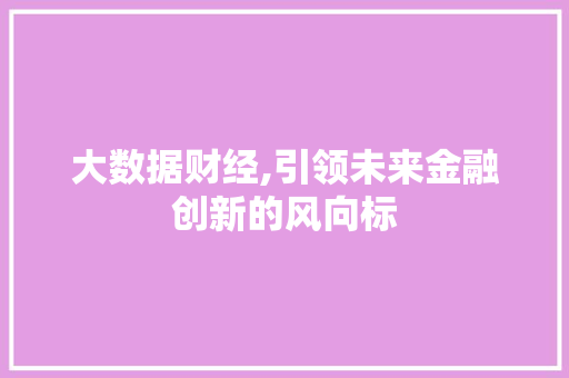大数据财经,引领未来金融创新的风向标 seo技术