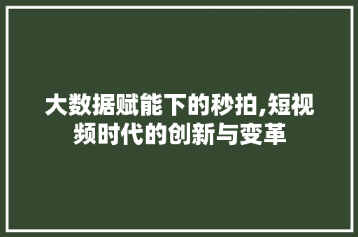 大数据赋能下的秒拍,短视频时代的创新与变革 小程序开发