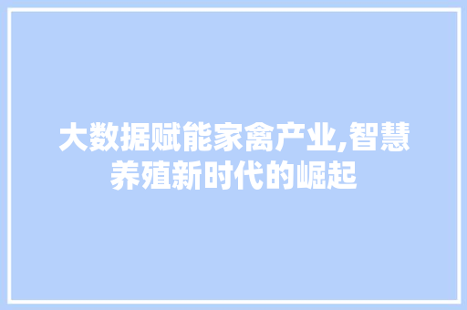 大数据赋能家禽产业,智慧养殖新时代的崛起 AI技术学习