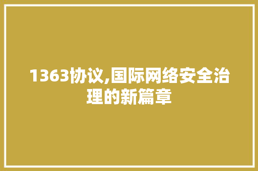1363协议,国际网络安全治理的新篇章 网站开发