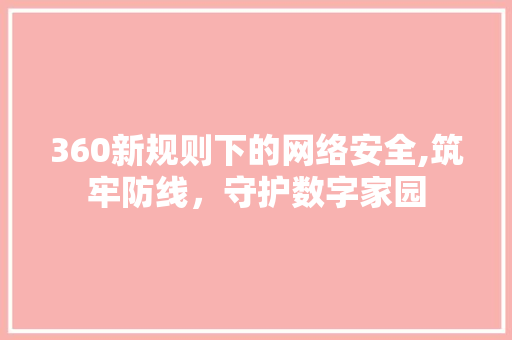 360新规则下的网络安全,筑牢防线，守护数字家园 头条优化