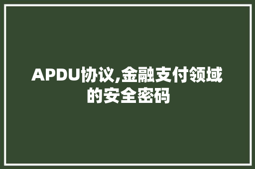 APDU协议,金融支付领域的安全密码