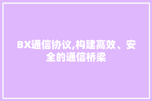 BX通信协议,构建高效、安全的通信桥梁 网站开发