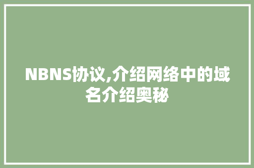 NBNS协议,介绍网络中的域名介绍奥秘 英文谷歌算法