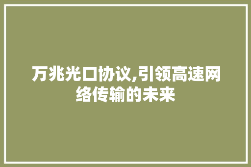 万兆光口协议,引领高速网络传输的未来 AI技术学习