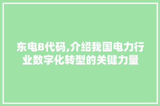 东电B代码,介绍我国电力行业数字化转型的关键力量