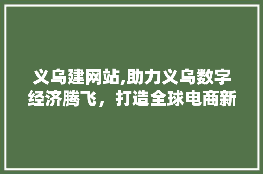 义乌建网站,助力义乌数字经济腾飞，打造全球电商新地标