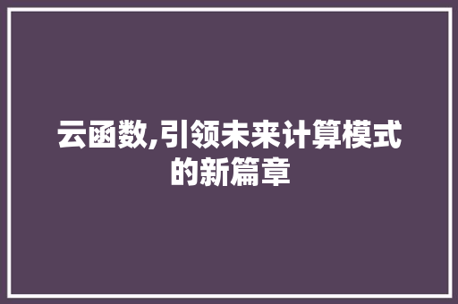 云函数,引领未来计算模式的新篇章 网站优化