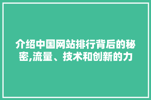 介绍中国网站排行背后的秘密,流量、技术和创新的力量 AI技术学习