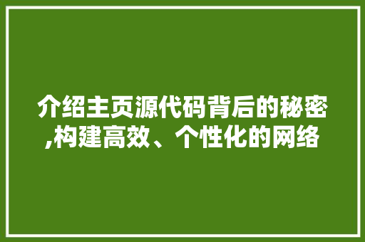 介绍主页源代码背后的秘密,构建高效、个性化的网络世界