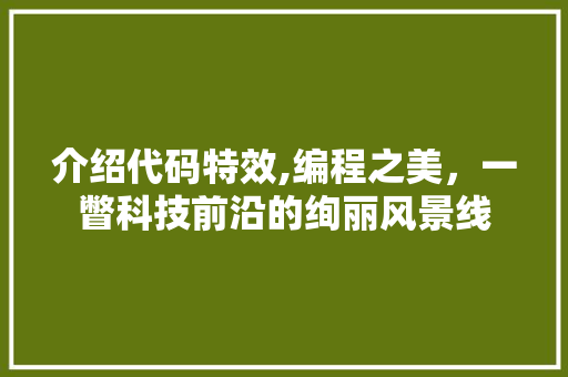 介绍代码特效,编程之美，一瞥科技前沿的绚丽风景线 网站开发