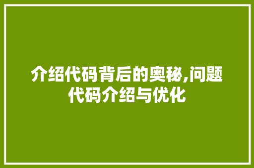 介绍代码背后的奥秘,问题代码介绍与优化 头条优化