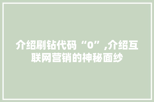 介绍刷钻代码“0”,介绍互联网营销的神秘面纱 网站开发