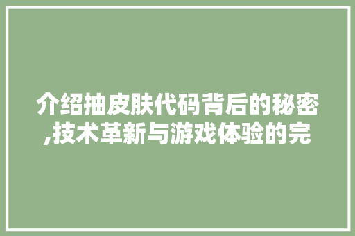 介绍抽皮肤代码背后的秘密,技术革新与游戏体验的完美融合