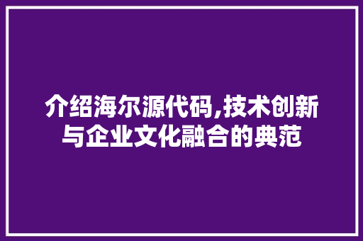 介绍海尔源代码,技术创新与企业文化融合的典范