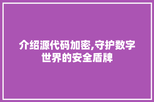 介绍源代码加密,守护数字世界的安全盾牌 搜狗优化