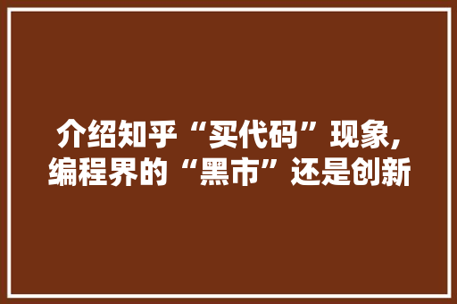 介绍知乎“买代码”现象,编程界的“黑市”还是创新源泉 网站开发