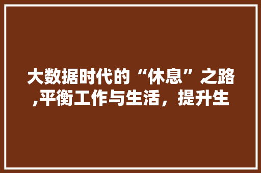 大数据时代的“休息”之路,平衡工作与生活，提升生活质量 网站开发