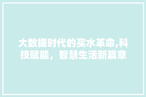 大数据时代的买水革命,科技赋能，智慧生活新篇章 seo技术