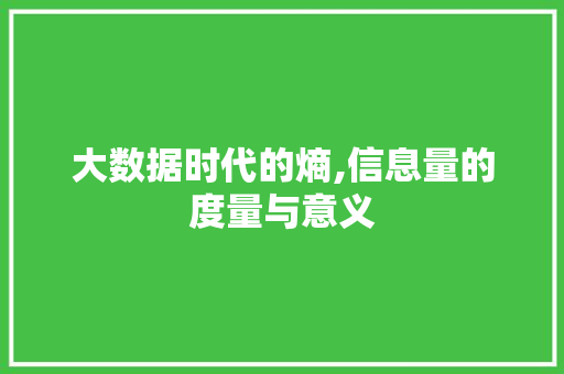 大数据时代的熵,信息量的度量与意义