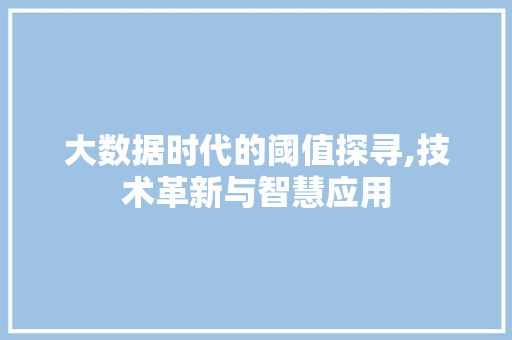 大数据时代的阈值探寻,技术革新与智慧应用