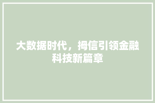 大数据时代，拇信引领金融科技新篇章 头条优化