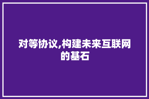 对等协议,构建未来互联网的基石 搜狗优化