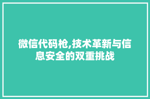 微信代码枪,技术革新与信息安全的双重挑战 seo技术