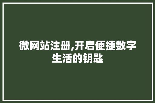 微网站注册,开启便捷数字生活的钥匙